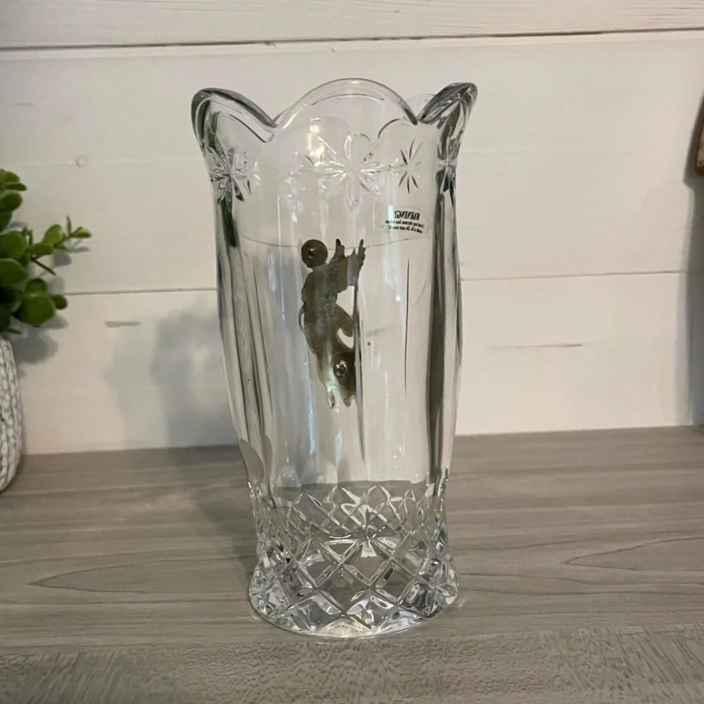 VTG Teleflora Heavy Bohemian Lead Crystal Hurricane Candle Holder Golden Angel